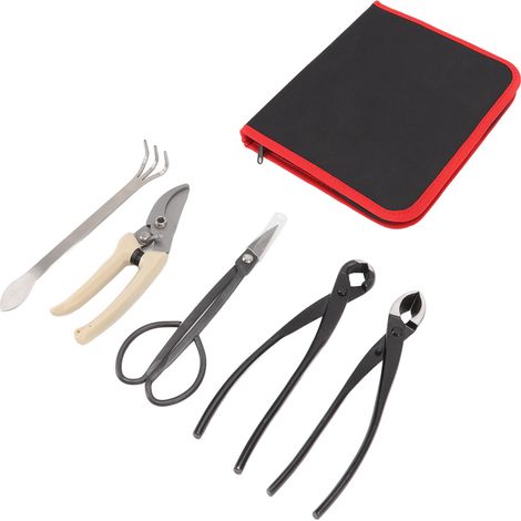 Kit d'outils pour bonsaï 5 pièces en acier au carbone : ciseaux à bonsaï, râteau, coupe-branches, sécateur, pince et outils de jardin. (1/5)