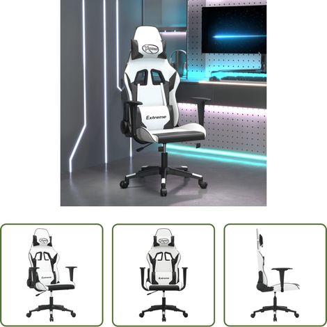 vidaXL Gamingstuhl Weiß Schwarz - Gaming-Stuhl Weiß und Schwarz Kunstleder (1/5)