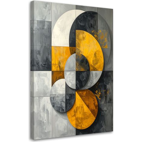 Quadro su tela, Astrazione geometrica composta da cerchi grigi e dorati. - 20x30 (1/2)