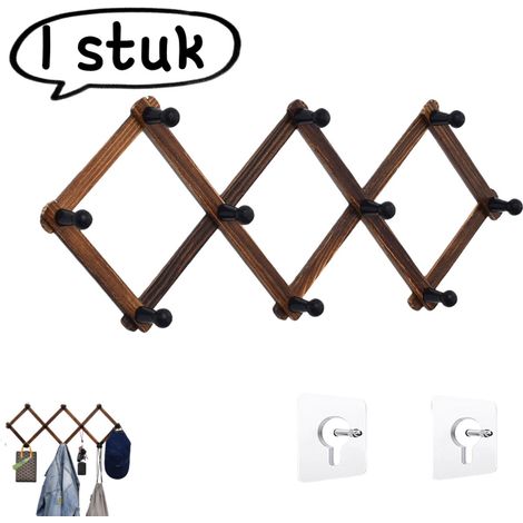 Portant mural accordéon portant télescopique en bois porte manteau pliable à fixer derrière une porte crochet réglable porte vêtements mural 35 cm couleur bois anthracite (1/5)