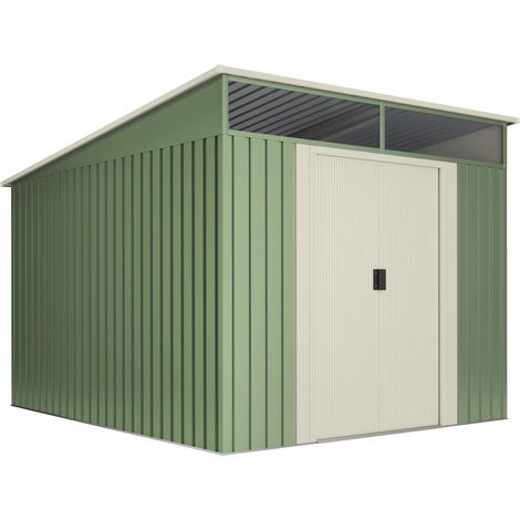 Wasabi – Abri de Jardin Extérieur 6,6 m2 Stark – Puits de lumière en Polycarbonate – Double Porte Coulissante – Toit Incliné – Vert et Beige - Abri de Stockage Métallique – 279x238x203cm