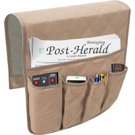 Ahlsen Chaise Canapé Canapé Accoudoirs Organisateur, 5 Poches Fauteuil De Rangement, pour Tablette, Téléphone, Carnet, Livre, BD, TV Télécommande