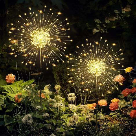 Garden Decor Outdoor Lights 120LED 6Pack, Solar Garden Lights Outside Fairy Firework Decorative,Solar Powered for Yard Pathway Flowerbed Planter Balcony Patio 4th of July Decor (Warm White) (1/5)