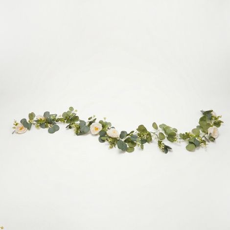 HOMESCAPES Artificial Eucalyptus & Rose Garland (1/4)