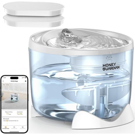Automatic Intelligent Cat Water Fountain with Wireless Pump, 5GWiFi Cat Water Fountain on 2000 mAh Battery, BPA-Free Transparent Water Tank (1/5)