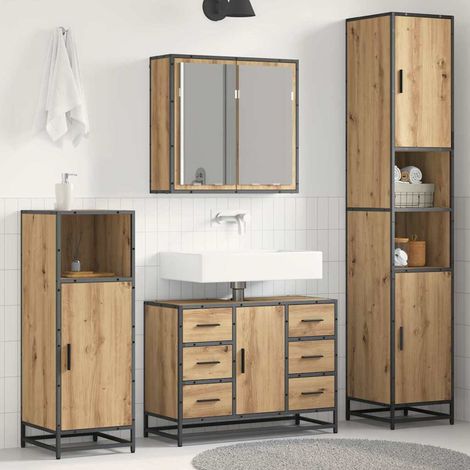 Juego de muebles de baño 3 pcs Roble artisan 80 x 33 x 60 cm