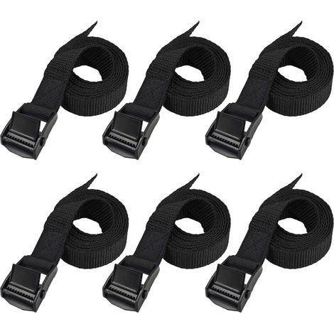 AIDUCHO Sangles D'arrimage Sangle De Tension Sangle Porte Velo - 6 Pièces 2.5cm X 1m- Mise À Niveau Complète - Tout Noir - Nombre Et Longueur Des Sangles Différents (1/5)