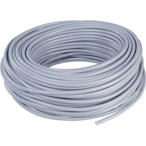 Cable eléctrico flexible de 1,5 mm² de color gris, 10 metros de longitud, con aislamiento de PVC para instalaciones eléctricas domésticas. (1/2)