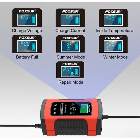 Chargeur, booster et câbles de démarrage 12V 5000mA Entièrement Chargeur de Batterie Automatique/Mainteneur pour Voitures, Motos, ATV, RVS, Powersports, Bateau et Plus Encore MNS (1/4)