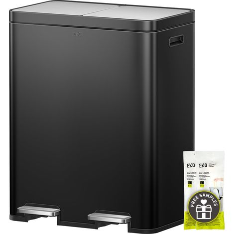 Poubelle à 2 compartiments, 2 x 30 litres, poubelle de cuisine avec double seau intérieur, 20 sacs poubelles, système de tri sélectif de grande capacité, couvercle à fermeture douce (1/5)