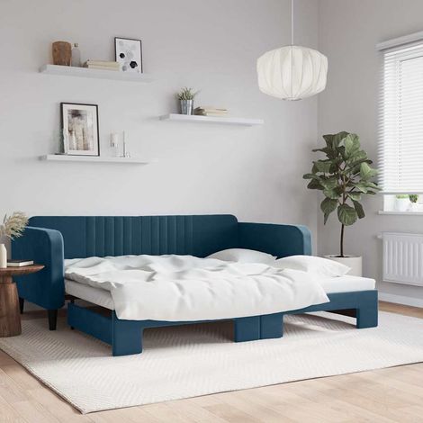Tagesbett Ausziehbar Blau 100x200 cm Samt