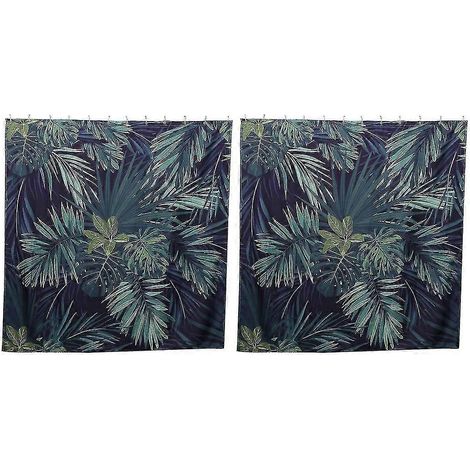 2 rideaux de douche verts à motif de feuilles, style moderne et naturel, en polyester, pour salle de bain. (1/5)