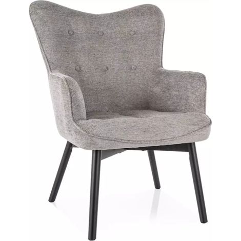 Chaise SALYNE en tissu gris avec accoudoirs et pieds bois noir mat (1/4)