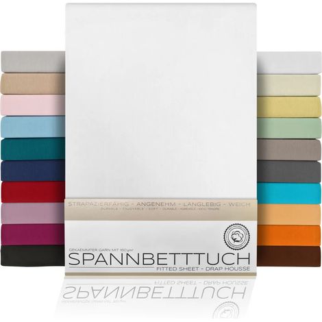 Drap-housse BEAUTEX en jersey de coton peigné premium 160 g/m², dimensions et coloris au choix, 200 x 200 cm, blanc, type surmatelas (1/2)