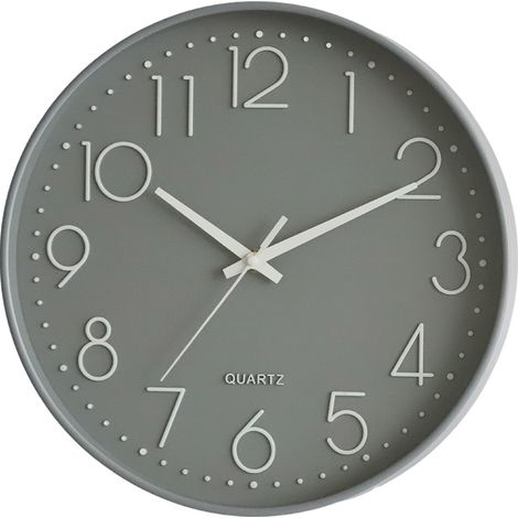 Grande horloge murale silencieuse, horloge murale 3D moderne en bois pour salon, chambre, cuisine (grise)