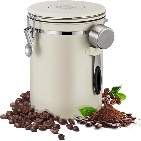 Kaffeedose – Kaffeeaufbewahrungsbehälter – Kaffeeorganizer – Vorratsglas – Vorratsglas – 1800-ml-Vorratsglas – Silberner Messlöffel