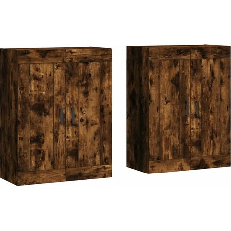 Set di 2 pratici armadietti da parete portaoggetti da parete 69,5 x 34 x 90 cm in legno ingegnerizzato rovere fumo 020055481