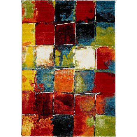 Tapis entrée 280x380 multicolore rectangle tissé motif géométrique LYN8 BELO 2
