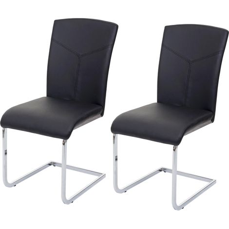 Set 2x sedie sala da pranzo design moderno HHG-524 struttura a slitta ecopelle nero (1/5)