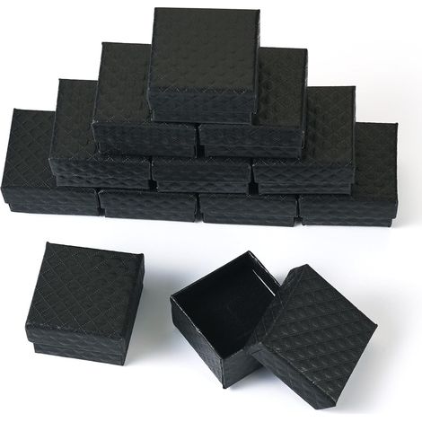 Boîte à bijoux Lot de 12 boîtes carrées en carton noir, 5 x 5 x 3 cm, pour mariage, anniversaire, boucles d'oreilles, bagues, bracelets, bijoux (1/5)