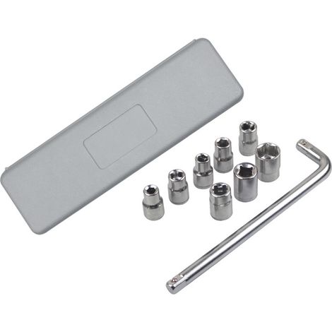 Coffret de 10 douilles 1/2" (8-21 mm) pour la réparation automobile et mécanique, avec boîte de rangement grise. (1/5)