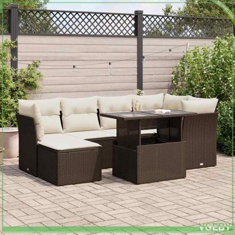 Salon de jardin - Modèle 3326194 - Résine tressée marron - Rangement sous chaque siège - Table réglable (1/5)