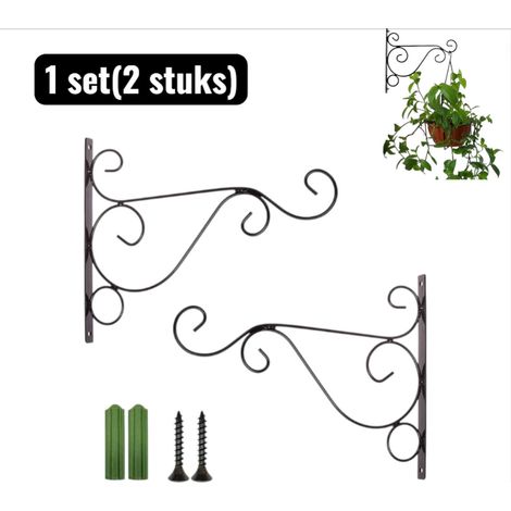 Lot de 2 supports d'étagère - Support mural pour pots de fleurs - Porte-plantes suspendu - Décoration pour balcon et jardin - Noir (1/5)