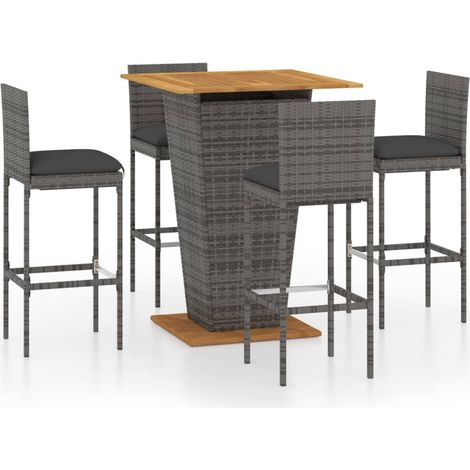 Set da bar da giardino 5 pezzi e cuscini in resina intrecciata grigia 020013403