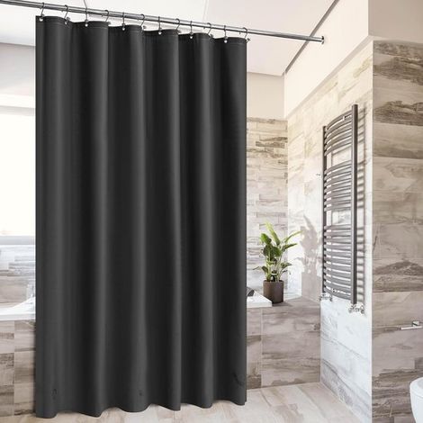 Cortina de ducha de baño de plástico PEVA negro de primera calidad, tamaño estándar, ligera, con 3 imanes y anillas metálicas, color negro (1/5)