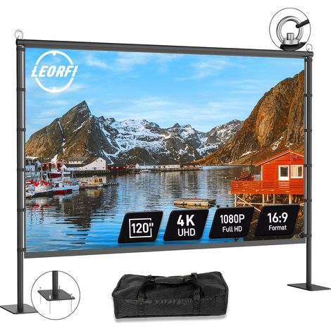 Écran de Projection Extérieur sur Pied 120 Pouces Portable - Support Renforcé, Toile HD 4K 16:9 sans Plis - Projection Avant/Arrière - Sac de Transport Inclus pour Cinéma Maison Jardin (1/5)