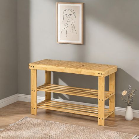 Banc de rangement en bambou 3 étagères 70 cm 70 x 28 x 45 cm (1/5)