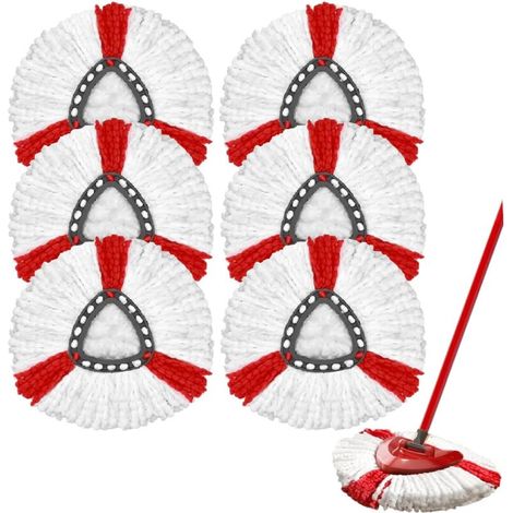 Lot de têtes de Balai rotatives en Microfibre pour Vileda Turbo   Serpillère de Remplacement   Franges Recharge   pour Tous Les sols   Lavable en Machine (6 Pièces (Rouge + Blanc))