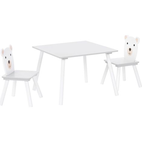 Ensemble 2 Places Table avec Chaises Thème Animalier en MDF Pieds Bois de Pin Salle de Jeux Chambre d'Enfant Blanc Mimili (1/5)