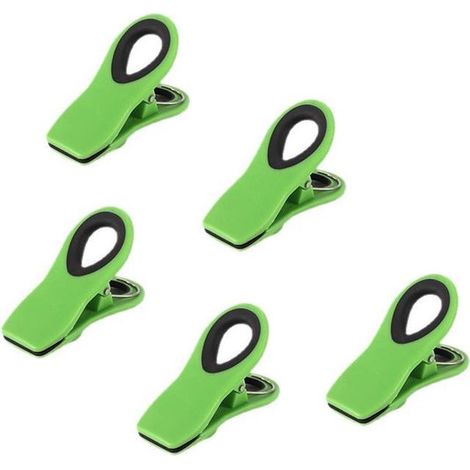 Clip para sellar alimentos (5 unidades), Clip magnético, Plástico, 7,5 x 2,4 x 4,6 cm, guardar papel y fijar al refrigerador, Azul claro (1/5)