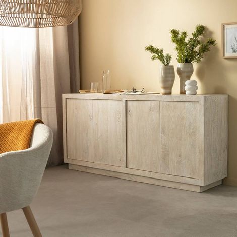 Buffet 4 portes en bois de manguier blanchi Alison (1/5)