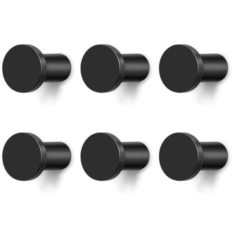 Schwarze runde Metall-Wandhaken - 6er-Set, schlichte Haken, Aluminium, mit Schrauben - modern und robust - geeignet für Kleidung, Handtücher, Wände, Kleiderschränke, Küchen, Badezimmer, Eingangsbereic