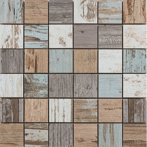 Mosaïque grès cérame antidérapante Beach House mix – Plaque 29.8 x 29.8cm – Carreaux 4.8 x 4.8cm – Aspect bois naturel – Dontodent