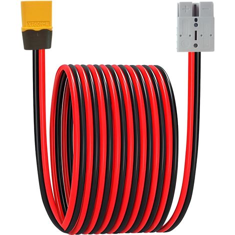Câble d'extension Solaire 50A vers XT60, 10 AWG Connecteur Solaire vers XT60 Femelle vers Mâle pour Batterie RC Portable Power Station Panneau Solaire 60cm (XT60 Mâle) (1/5)