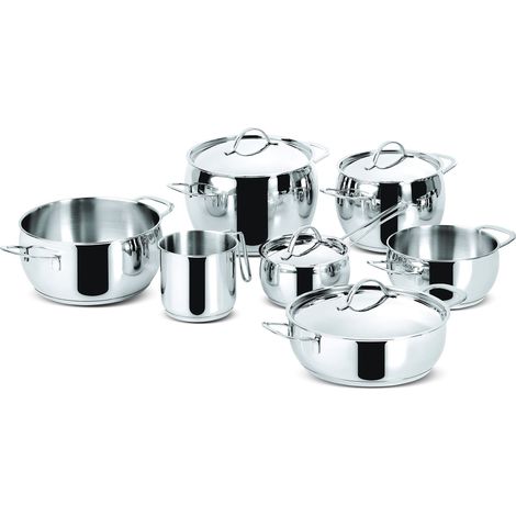 Batterie de Cuisine pour Induction, Gaz et Four en Acier Inoxydable 18/10, 11 Pièces, Batterie de Cuisine avec 5 Marmites, Casserole, Pot à Lait, 4 Couvercles (1/5)