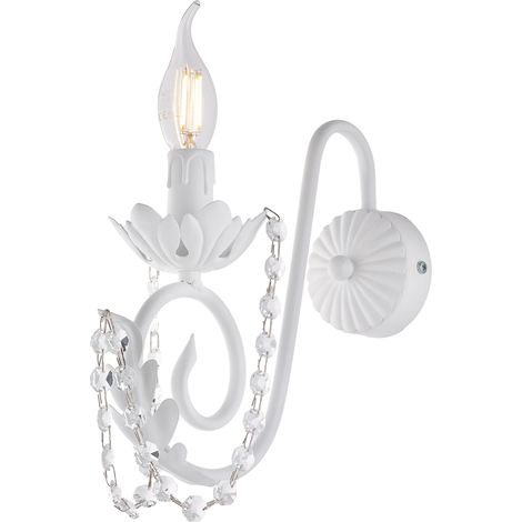 Applique Shabby Damasco 1 Luce Ferro Battuto Bianco E Cristalli (1/3)