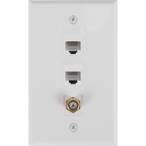 Koaxiale Ethernet-Wanddose mit 2 RJ45 Cat6-Anschlüssen und 1 F-Buchse (1/4)