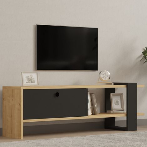 Mueble para TV Taurasi, una puerta, apertura abatible, 2 compartimentos, 120x25x37h cm negro antracita (1/5)