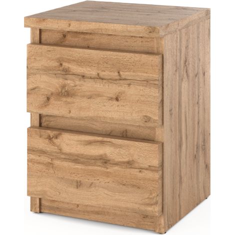 Comodino Wotan in rovere, 30 cm, 2 cassetti, tavolino porta TV per camera da letto/soppalco.