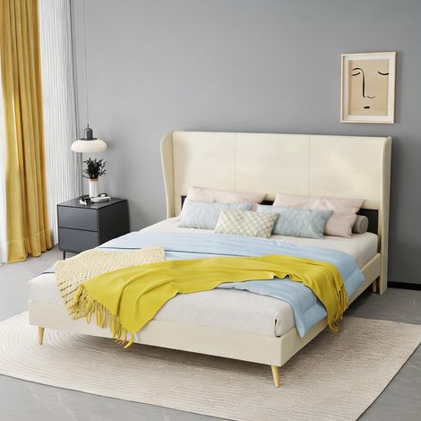 Tête de lit beige en tissu métal 200 x 160 x 133 cm (1/5)