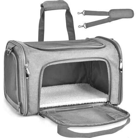 Sac à Dos Chat Chien, Extensible Sac Transport Pliable pour Petits Chiens, Sac de Transport à Parois Souples pour Animal de Compagnie, Sac Transport Chat Chien, Sac Voyage Chat Maille (Gris) (1/5)