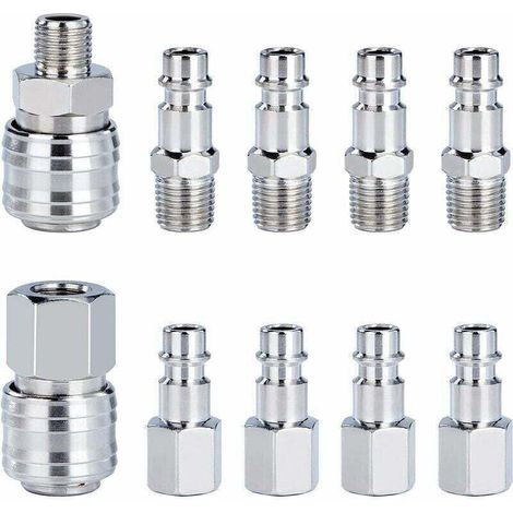 Raccord Rapide de Compresseur 1/4"BSP Coupleur Pneumatique , XU,d'air Kit Raccords de Tuyau Connecteur Homme Femme 10 Pièces - KZQ