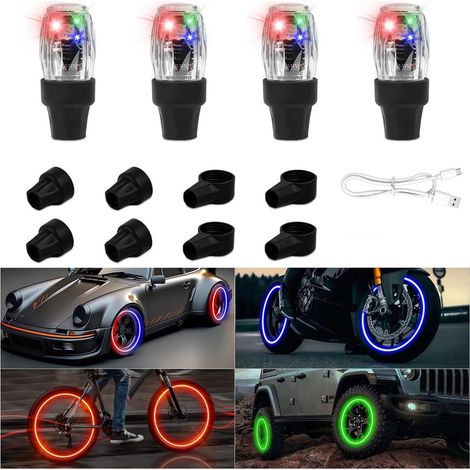 Lumière Roue Pneu Voiture,lumière Valve Pneu,lumière LED Voiture,lumière d'ambiance Voiture,avec détecteur Mouvement,buse gaz,pour Voiture,Bicyclette et Motocyclette. (1/5)