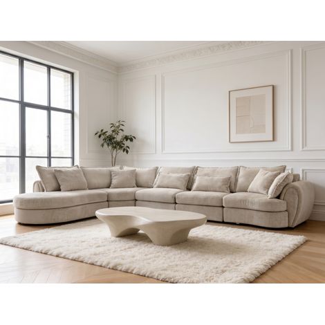 Canapé d’angle 5 places avec méridienne en tissu beige BERGAMO - Homeluxury (1/5)