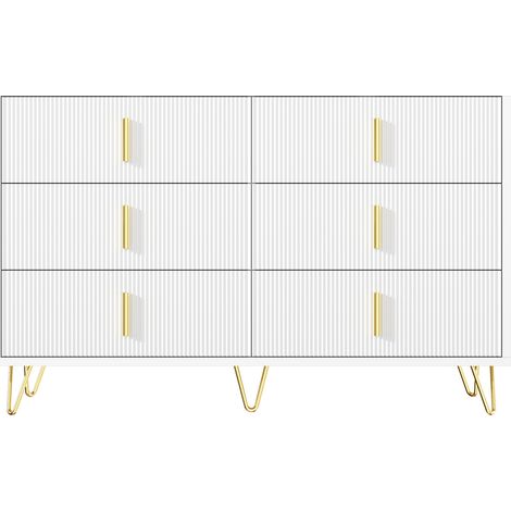 Moderne Kommode in Weiß und Gold mit 6 Schubladen, 120 x 77 x 40 cm, Spanplatte (1/5)