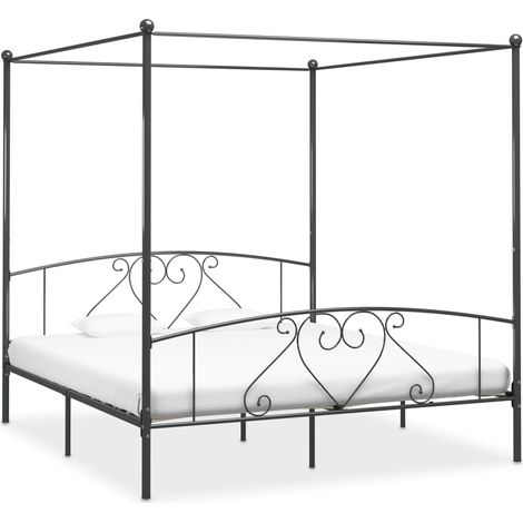 284445  Canopy Bed Frame without Mattress Grey Metal 180x200 cm Super King vidaXL (1/5)